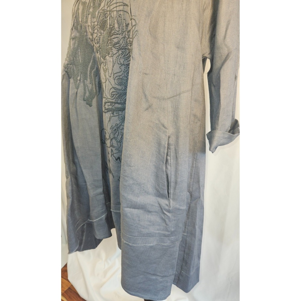 Peacock Ways Linen Dark Grey Tunic Dress‎ Artsy Lagenlook Size L - Picture 3 of 9
